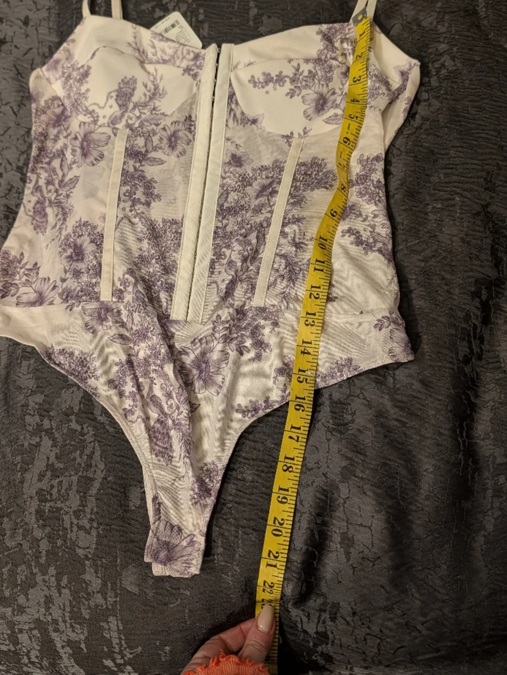 Free People Night Rhythms Printed Mesh Bodysuit in Ivory Combo sz XL